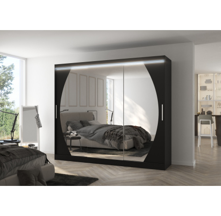 Tolóajtós szekrény tükörrel és LED világítással CAMBE 250 Fekete+Fekete