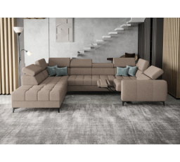 NAROŻNIK ROZKŁADANY PORTO MAX I RELAX 225X350X193 CM - lewa , Odcienie beżu