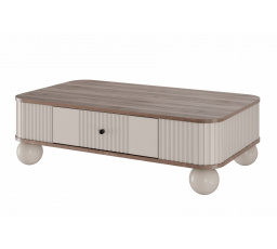 Stolik kawowy z szufladą Vesper 103x60 cm - kaszmir / orzech / czarne uchwyty