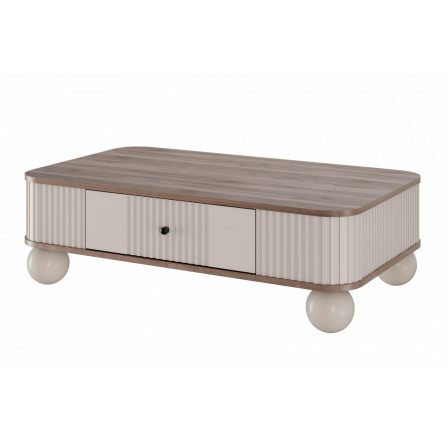 Stolik kawowy z szufladą Vesper 103x60 cm - kaszmir / orzech / czarne uchwyty