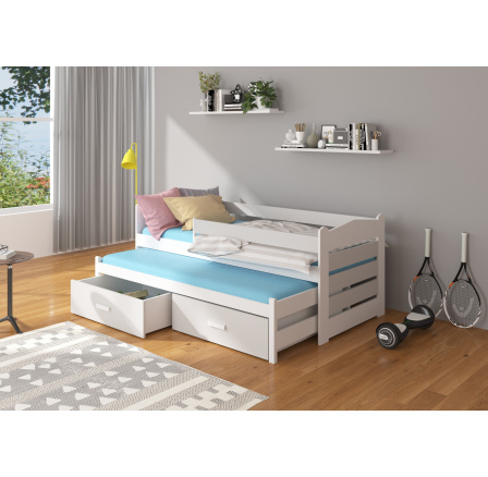 TIARRO 180x80 Kétszemélyes ágy korláttal Fehér+Szürke