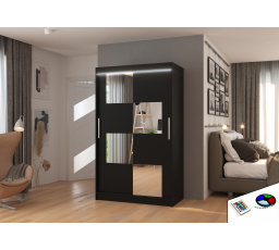 Tolóajtós szekrény tükörrel és LED világítással LUGANO 120 Fekete+Fekete