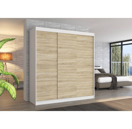 Tolóajtós szekrény MEGAN 200 Fehér+Sonoma