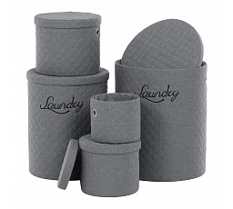 Koš prádelní - látka, kulatý, šedý, cena za sadu 5 ks