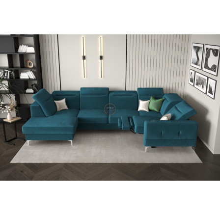 NAROŻNIK MALIBU MAX II Z FUNKCJĄ SPANIA I FUNKCJĄ RELAX 180x350x182 CM - Odcienie niebieskiego , Strona prawa