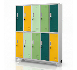 BHP 10 ajtós szürke-zöld-sárga ruhásszekrény: BARTEK 1360 x 1720 x 450 mm