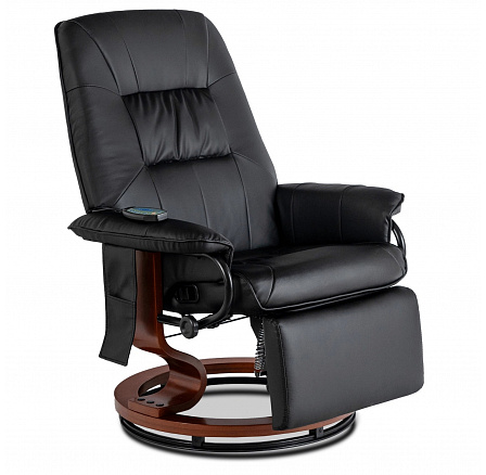 Fotel Obrotowy Masujący WEST Podgrzewany Czarny Ekoskóra