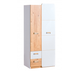 LORENTO L1 ruhásszekrény, Briliáns Fehér/Tölgy Nash