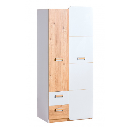 LORENTO L1 ruhásszekrény, Briliáns Fehér/Tölgy Nash