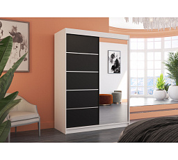 Tolóajtós és tükrös ruhásszekrény LIMBO 150 Fehér+Fekete