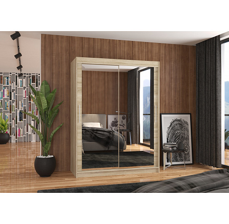 Tolóajtós szekrény tükörrel PERMO 150 Sonoma+Sonoma