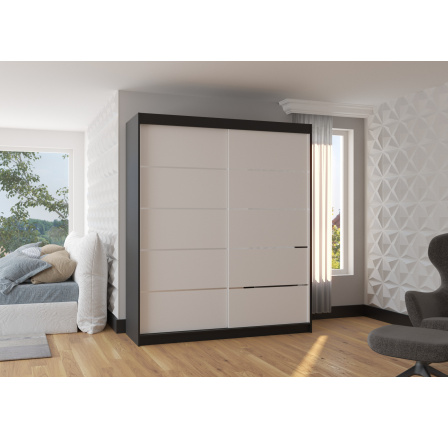 SPECTRA 180 Tolóajtós ruhásszekrény Fekete+Fehér