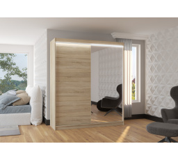 Tolóajtós szekrény tükörrel és LED világítással VIKI 180 Sonoma+Sonoma