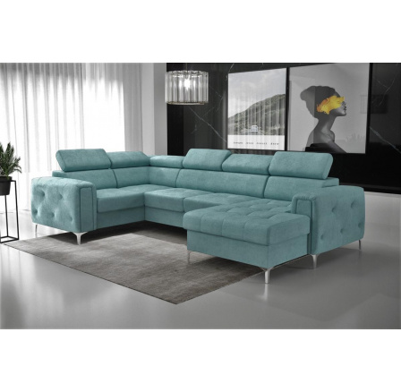 NAROŻNIK ORION MAX III Z FUNKCJĄ SPANIA 165x320x185 CM - Odcienie niebieskiego , lewa