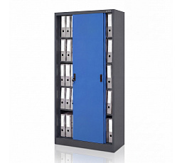 Irodai fém szekrény tolóajtókkal szürke-kék: KUBA 900 x 1850 x 400 mm