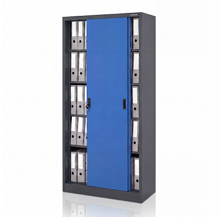 Irodai fém szekrény tolóajtókkal szürke-kék: KUBA 900 x 1850 x 400 mm Irodai fém szekrény tolóajtókkal szürke-kék: KUBA 900 x 1850 x 400 mm