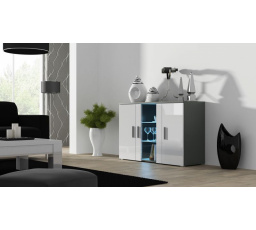 Komoda SOHO S-7, Šedá/Bílý lesk