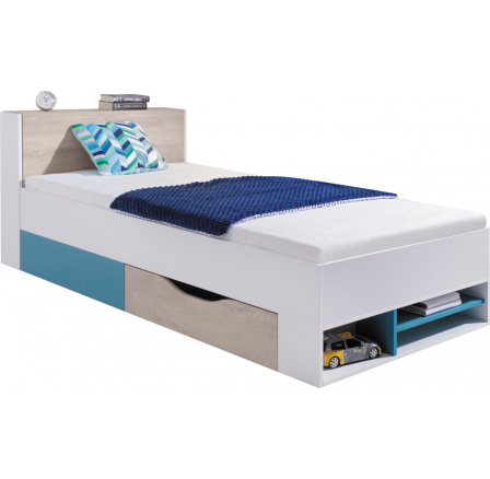 PLANET- PL14 L/P ágy, fehér lux+tölgy+kék