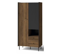 PRESTIGO gardróbszekrény - P1, Warmia dió/San Sebastian/Fekete matt