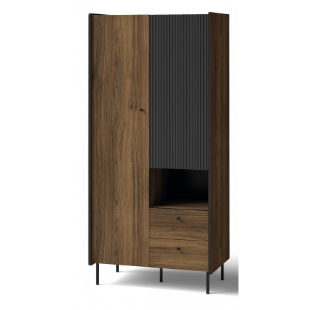 PRESTIGO gardróbszekrény - P1, Warmia dió/San Sebastian/Fekete matt