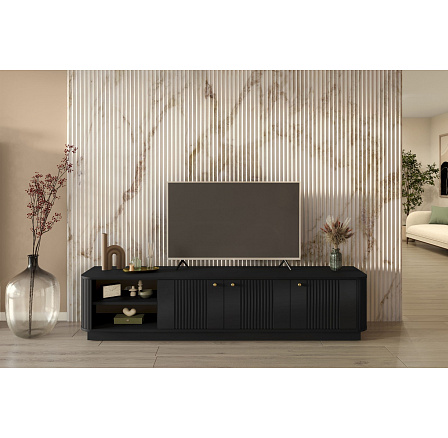 VESPER RTV 187 3D - czarny mdf / czarny mdf / złote uchwyty / cokół VESPER RTV 187 3D - czarny mdf / czarny mdf / złote uchwyty / cokół