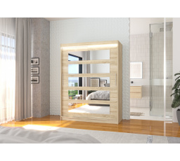 Tolóajtós szekrény tükörrel és LED világítással MURANI 150 Sonoma+Sonoma