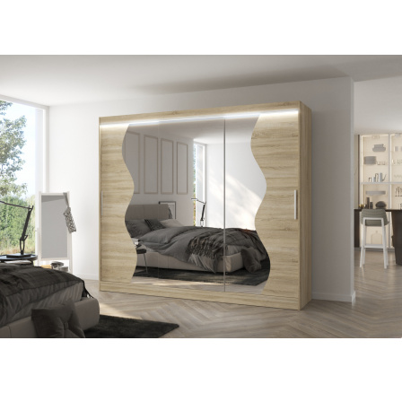 Tolóajtós szekrény tükörrel és LED világítással SHARON 250 Sonoma+Sonoma