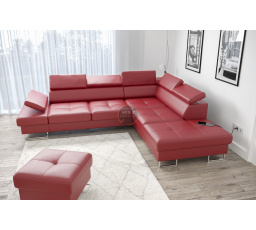 NAROŻNIK GALAXY Z FUNKCJĄ SPANIA 225X280 SKÓRA NATURALNA - Strona prawa , Skóra czerwona