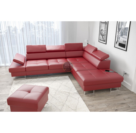 NAROŻNIK GALAXY Z FUNKCJĄ SPANIA 225X280 SKÓRA NATURALNA - Strona prawa , Skóra czerwona