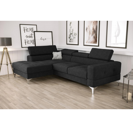 NAROŻNIK TOSCANIA MINI Z FUNKCJĄ SPANIA 170x250 CM - Odcienie czarnego , lewa