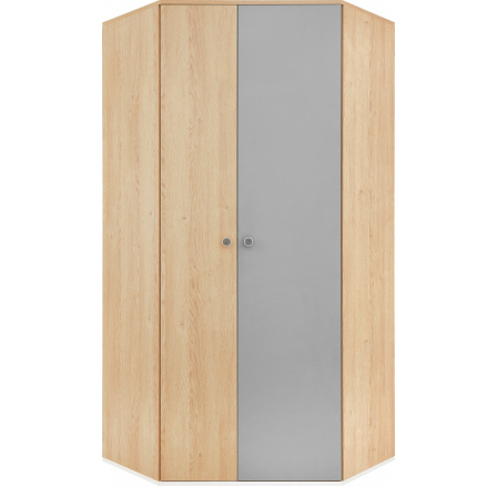 Sarok ruhásszekrény PIXEL PX2, Piskóta Tölgy/Fehér Lux/Szürke