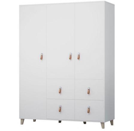 4S3D ruhásszekrény - FIGO 19, Fehér/Természetes