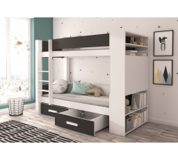 Kétszemélyes emeletes ágy GARET 180x80 Fehér+Antracit