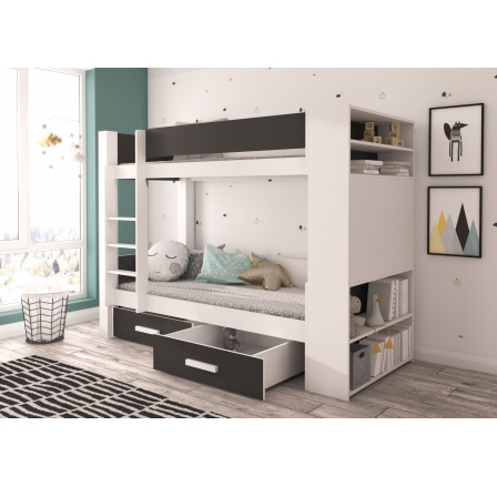 Kétszemélyes emeletes ágy GARET 180x80 Fehér+Antracit