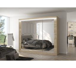 Tolóajtós szekrény tükörrel és LED világítással CHESTER 250 Sonoma+Sonoma