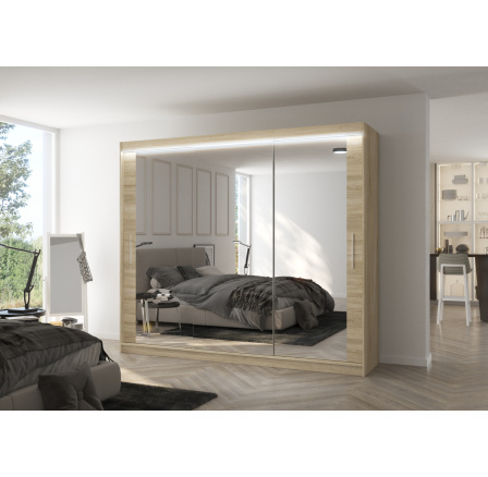 Tolóajtós szekrény tükörrel és LED világítással CHESTER 250 Sonoma+Sonoma