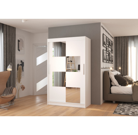 Tolóajtós szekrény tükörrel LUGANO 120 Fehér+Fehér