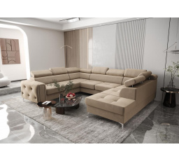 NAROŻNIK ORION MAX I Z FUNKCJĄ SPANIA 225X350X255 CM - Odcienie beżu , lewa