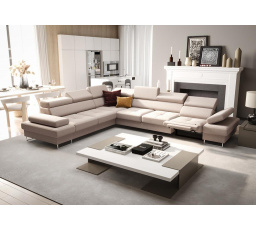 NAROŻNIK Z FUNKCJĄ SPANIA I RELAX GALAXY MAX 350x280 CM - Odcienie beżu , lewa