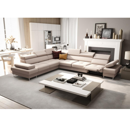 NAROŻNIK Z FUNKCJĄ SPANIA I RELAX GALAXY MAX 350x280 CM - Odcienie beżu , lewa