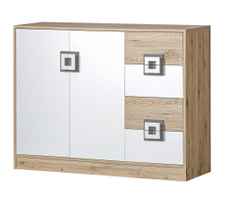 Komoda NICO 08, Světlý Dub/Bílá/Šedá