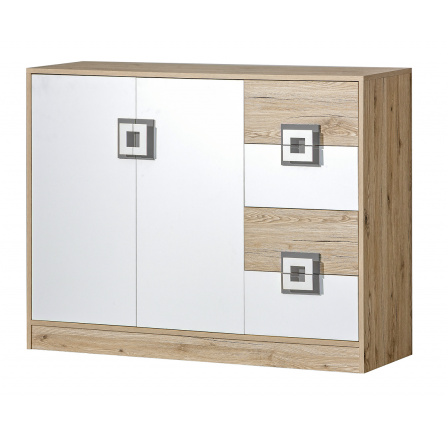 Komoda NICO 08, Světlý Dub/Bílá/Šedá