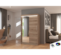 Tolóajtós szekrény tükörrel és LED világítással BARIO 120 Truffle+Truffle