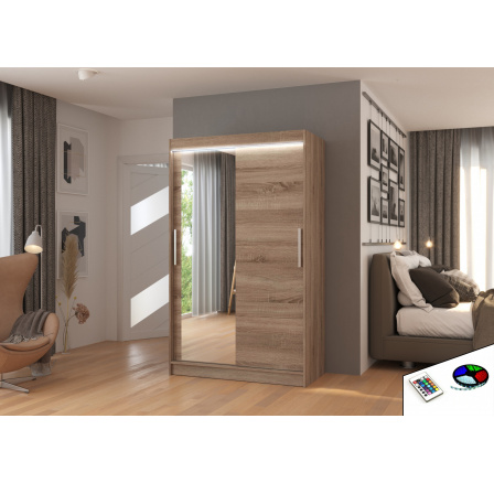 Tolóajtós szekrény tükörrel és LED világítással BARIO 120 Truffle+Truffle