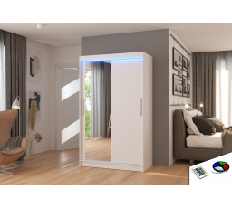 Tolóajtós szekrény tükörrel és LED világítással BARIO 120 Fehér+Fehér