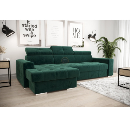 NAROŻNIK Z FUNKCJĄ SPANIA MARGO 160x250 - lewa , Odcienie zieleni