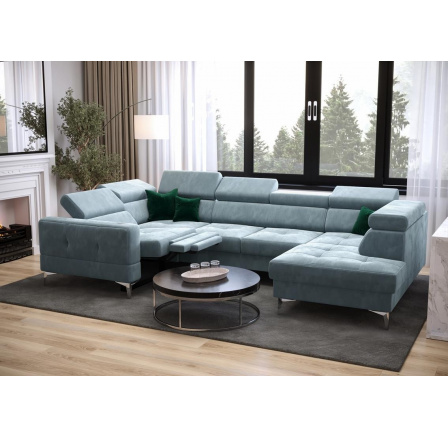 NAROŻNIK TOSCANIA MAX I RELAX Z FUNKCJĄ SPANIA170x350x185 CM - lewa , Odcienie jasnoniebieskie