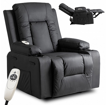 Fotel Rozkładany Masujący BOX Czarny Ekoskóra