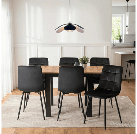 Zestaw Stół MAX 80-160 cm Dąb Craft/Czarny i 6 Krzeseł PERU Czarnych