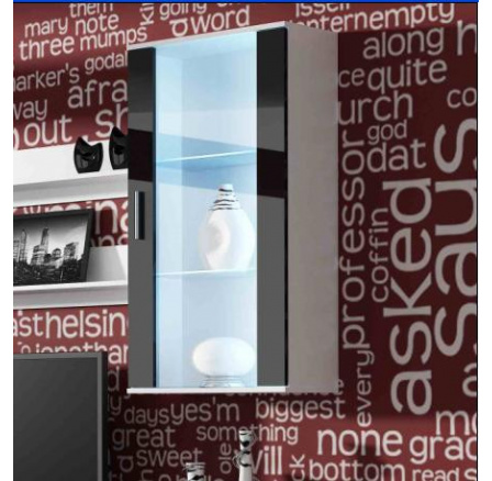 Závěsná vitrína SOHO S2, bílý/černý lesk